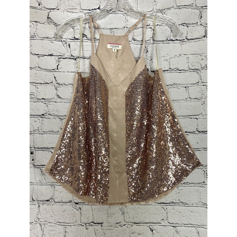 Andree by Unit Shine Bright Spaghetti Strap Tank Womens M Champaign Rose Gold